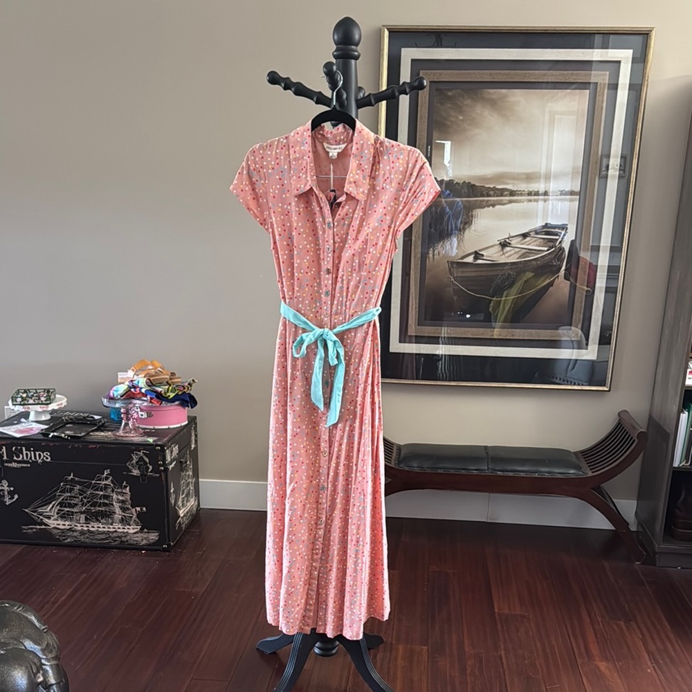 Floral Pink Dress with Blue Accents